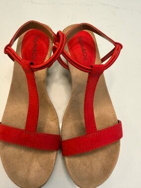 Style & Co. Red T-Strap Suede Sandals